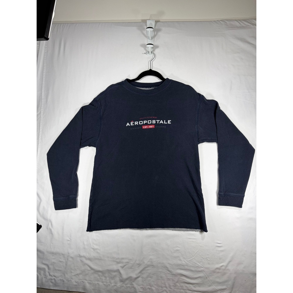 Aeropostale Thermal Shirt Mens Large Navy Blue Good Waffle Knit Long Sleeve